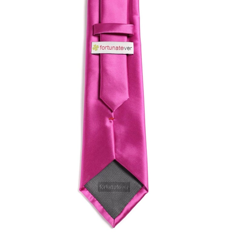 fortunatever Mens Solid Satin Neckties With Gift Box+Pocket Square(Magenta) - Image 2